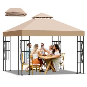 Rtop-001 Qdreclod 10x10 Canopy Replacement Top Cover Double Tier Sunshade Gazebo For Outdoor Use