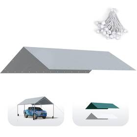 3001c-sgy Quictent Carport Replacement Tarp Canopy Top Cover With Bungees Balls For 10x20 Ft Ga
