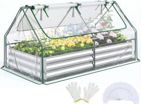 Quictent Gb55-631c Raised Garden Bed With Cover Outdoor Galvanized Metal Planter Box Kit 2 L