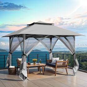 Qurious Corner 199449628545 13ftx13ft Pop-up Outdoor Canopy Double Polyester Roof Steel Gazebo Mesh Netting