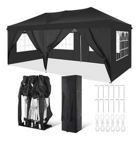 Sanopy 518000 10 X 20 Ez Pop Up Canopy Tent With 6 Removable Sidewalls And Carry Bag Blk