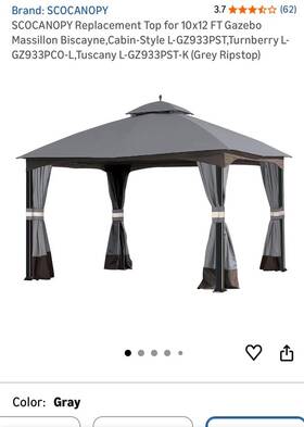 A101004500 Scocanopy Gray Replacement 10x12 Canopy Top