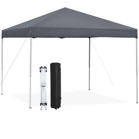 H01-2346-1-gg2008 Segawe Pop Up Canopy Tent 10x10 Adjustable Straight Leg Heights With Wheeled Bag Rope Grey