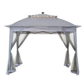 A109004402 Sunjoy Gazebos 11ftx11ft Patio Portable Canopy Steel Frame With Solar Lighting Gray