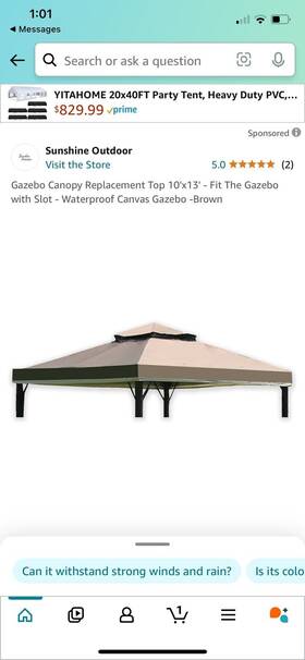 Sunshine Outdoor 723649438934 Gazebo Replacement Canopy 10 X 13 Inch Canvas Net New Open Box