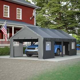 Cphd13x25sg1 Superb Goods Large 13x25 Ft Carport Canopy Tent With Roll-up Doors And Removable Side Panels Gray