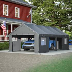 M132500037 Thanaddo 13 Ft. X 25 Outdoor Gray Roof Canopy Tent Heavy-duty Steel Carport