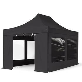 600200 Toolport Pop Up Canopy 10x15 Ft Professional Gazebo 4 Sidewalls Black Aluminum