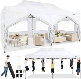 Tooluck 313049034043 10x20 Heavy Duty Pop Up Canopy Tent With 6 Sidewalls Thicken Frame Commercial E
