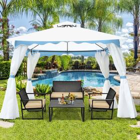 10ftx10ftpatio Topbuy Topb005687 2 Tier Steel Gazebo Outdoor Canopy Tent Frame Shelter