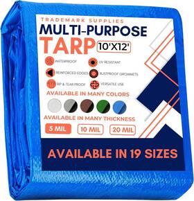 Trademark Supplies 641945921038 Tarp Cover Blue Waterproof 10x12 Great For Tarpaulin Canopy Tent Boat Rv Or Po