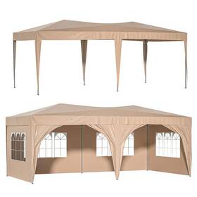 Canopy-gfq3 Tunearary Canopy Tent 10ftx20ft Outdoor Portable Folding Beige With Side Wall Pop Up