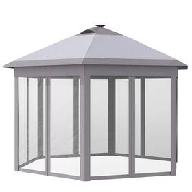 Us01-84c298gy Uirio Pop Up Gazebo Tent Canopy With Mesh Sidewalls Solar Led Light For Patio Backyard