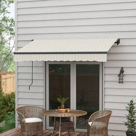 Us02-840264v01bg Uirio 8ft X 6.5ft Patio Retractable Awning Sunshade Shelter Beige And White