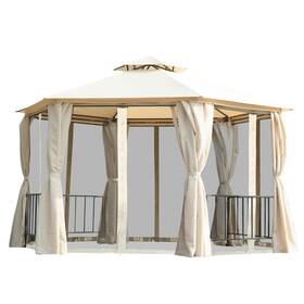 Us02-84c052yl Uirio Outdoor Two-tiered Hexagonal Garden Gazebo Sunshade Canopy Shelter Sturdy Patio