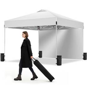 Zp-zdk-1m-bs01-3x3m Usnipoya 10x10ft White Pop Up Canopy Tent With 1 Sidewalls And Roller Carrybag Outdoor