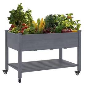 Veikous 445035682648 47 Inch W X 23 D 33 H Gray Cedar Raised Garden Bed With Lockable Wheels