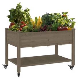 Veikous 445039761738 47 Inch W X 23 D 33 H Brown Cedar Raised Garden Bed With Lockable Wheel