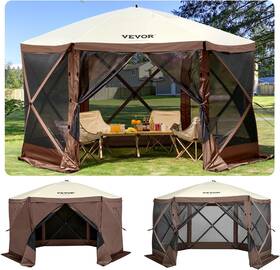 120919 Vevor 11.5x11.5 Ft Pop-up Gazebo Screen Tent 6-sided Camping Pavilion With Rem