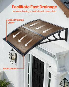Vevor 197988180609 38x40in Brown Door Awning Polycarbonate Canopy Rain Snow Sun Protection