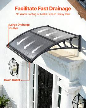 Vevor 197988180746 Door Awning Canopy 30x39 In Polycarbonate Rain Sun Snow Cover Gray