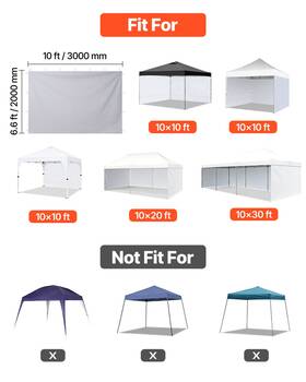 Vevor 197988180944 Canopy Sidewalls 10x10ft Pop Up Tent Walls Waterproof 3pcs White