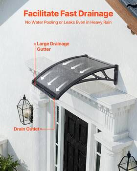 Vevor 197988181712 Door Awning 24x24in Polycarbonate Canopy Rain Sun Protection Gray