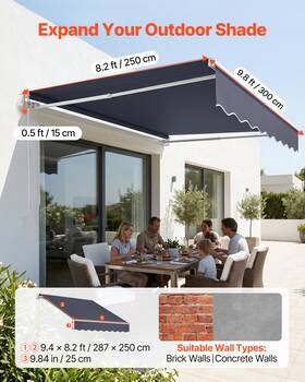 Vevor 197988190035 Manual Retractable Awning 9.8x8.2 Ft Patio Sun Shade Crank Gray Uv Cover