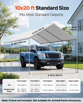 Vevor 197988355724 10x20ft Carport Canopy Replacement Uv/waterproof Grey Frame Not Included