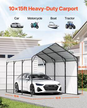 Vevor 197988480426 10ft X 15ft Metal Carport Heavy Duty Outdoor Car Shelter Garage For Boats