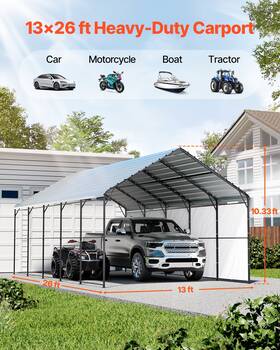 Vevor 197988480594 13ft X 26ft Metal Carport Heavy Duty Outdoor Car Shelter Garage For Boats