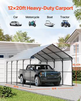 Vevor 197988484905 12ft X 20ft Metal Carport Heavy Duty Outdoor Car Shelter Garage For Boats