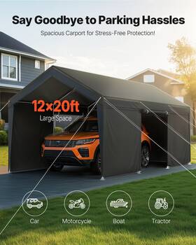 Vevor 197988669807 Carport Car Canopy 12x20ft Heavy Duty Outdoor Shelter With Sidewalls Grey