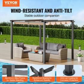 Vevor 197988771548 10ftx10ft Outdoor Retractable Pergola With Sun Shade Canopy Aluminum Beige