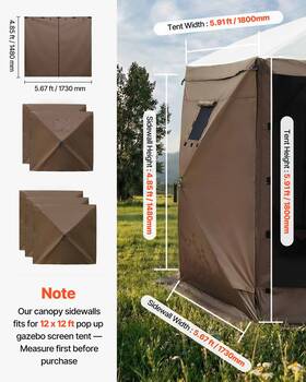 Vevor 197988916901 Canopy Sidewalls 6pcs With Zipper Door And Windows Waterproof Brown