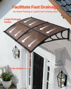 Vevor 197988918059 Door Awning 38 78 Inch Polycarbonate Canopy Metal Bracket Rain Sun Protection Brown