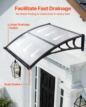 Vevor 197988918295 38x40in Clear Door Awning Polycarbonate Canopy Rain Snow Sun Protection
