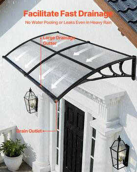 Vevor 197988919025 38x78in Door Awning Canopy Clear Polycarbonate Rain Snow Sun Protection