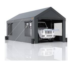 Fbsjs810x20ft5mk7 Vevor Carport Canopy Car 10 X 20ft 8 Legs Sidewalls And Windows Darkgray