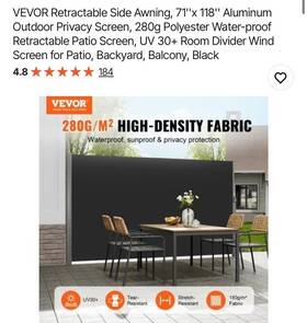 Vevor Ksscp180x300e47vf001 Retractable Side Awning 63 Inch X118 Patio Privacy Screen Fence Divider Black