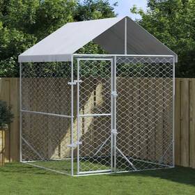 153675 Vidaxl Outdoor Dog Kennel With Roof Doghouse Cage Silver Galvanized Steel