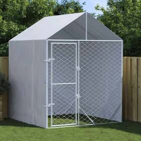 153676 Vidaxl Outdoor Dog Kennel With Roof Doghouse Cage Silver Galvanized Steel