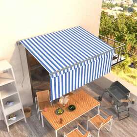 3069376 Vidaxl Manual Retractable Awning With Blind 9.8ftx8.2ft Blue&white
