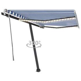 3069701 Vidaxl Manual Retractable Awning With Led 118.1 Inch X98.4 Blue And White