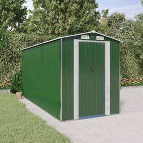 3147430 Vidaxl Storage Shed Garden With Double Sliding Doors Green Galvanized Steel