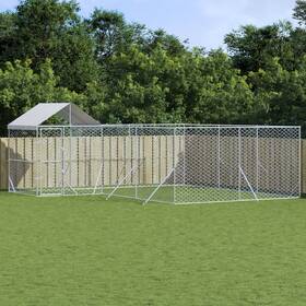 3190471 Vidaxl Outdoor Dog Kennel With Roof Silver 19.7 X19.7 X8.2 Galvanized Steel Vid