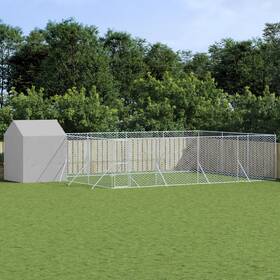 3190480 Vidaxl Outdoor Dog Kennel With Roof Silver 32.8 X19.7 X8.2 Galvanized Steel Vid