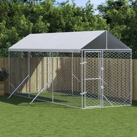 3190483 Vidaxl Outdoor Dog Kennel With Roof Silver 6.6 X19.7 X8.2 Galvanized Steel Vida