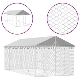 3190489 Vidaxl Outdoor Dog Kennel Silver Galvanized Steel 9.8x24.6x8.2 Ft Tough