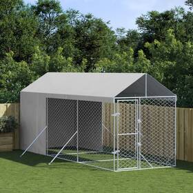 3190491 Vidaxl Outdoor Dog Kennel With Roof Silver 6.6 X19.7 X8.2 Galvanized Steel Vida